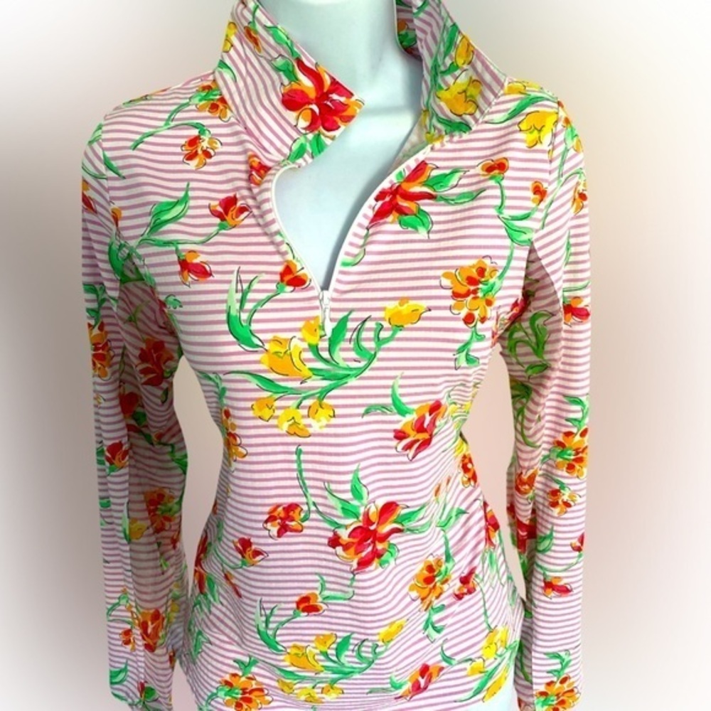 Ibkul Quarter Zip - S pink , green , UPF 50 nylon spandex